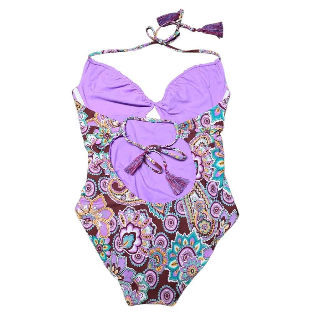 BECCA CANDACE GROOVY FLORAL PAISLEY‎ ONE PIECE SWIMSUIT L